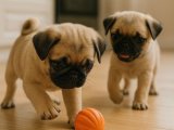 Dişi ve erkek sevimli Pug bebişler